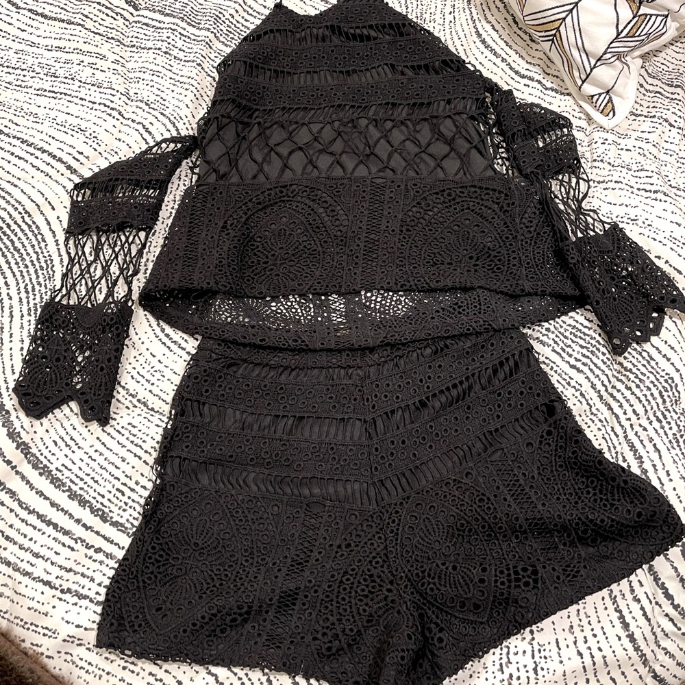 Black Crochet Shorts Set (Size M)
